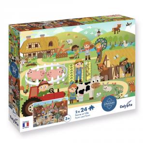 Set 2 puzzles de 24 piezas granja y pueblo Calypto