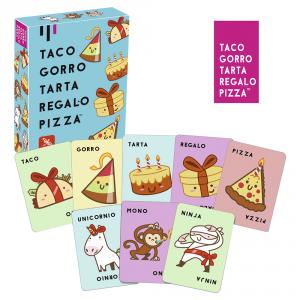 Juego de cartas Taco, gorro, tarta, regalo, pizza