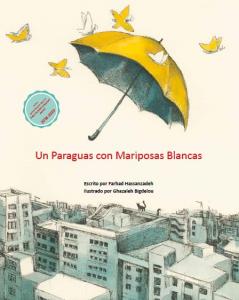 Un paraguas con mariposas blancas