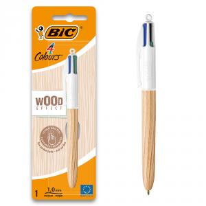 Bolígrafo Bic 4 colores cuerpo textura madera