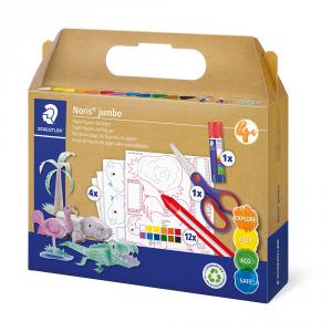 Set crea figuritas de papel Noris junior 9 ceras colores, tijeras, pegamento, lápiz grafito, plantil