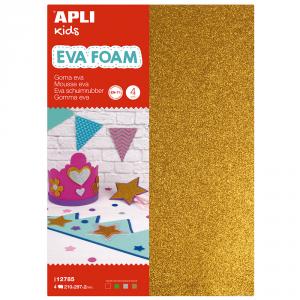 Goma eva con purpurina 21x30cm. 4 láminas de colores Apli