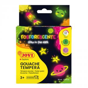 Témpera escolar fosforescente 35ml. 4 colores