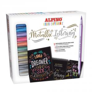 Rotulador 12 colores metalizados doble punta con bloc Metallic Lettering Alpino