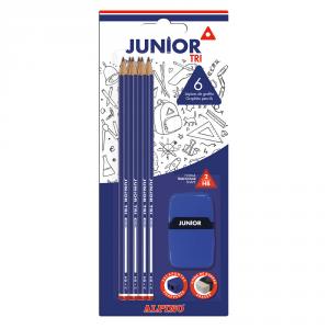 Lápiz grafito junior Tri blíster 6 uds con afilalápiz y con goma