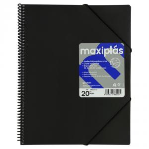 Carpeta 20 fundas negro PP opaco Maxiplas A4