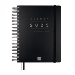 Agenda espiral Tempus cuarto negro 2025 día página